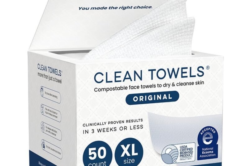Clean Skin Club Clean Towels XL®, 100% USDA Biobased Face Towel, Disposable Face Towelette, Eczema Association Accepted, Makeup Remover Dry Wipes, Ultra Soft, 1 Pack, 50 Ct